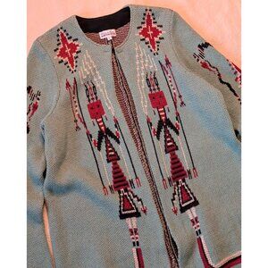 Jean Sweet VTG Chimayo Tribal Aztec Original Knits Cardigan Wool Rayon Womens LG
